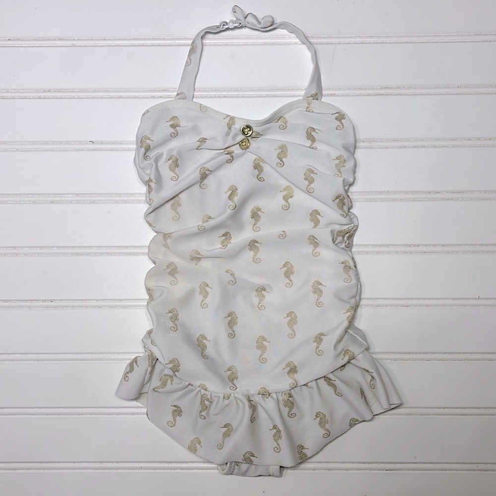 JANIE & JACK Seahorse Ruffle One Piece Ruffle Halter Swimsuit